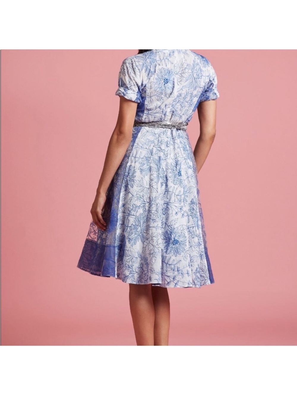Anthropologie Bequile Byron Lars midi dress floral blue white size 0 - Picture 5 of 11